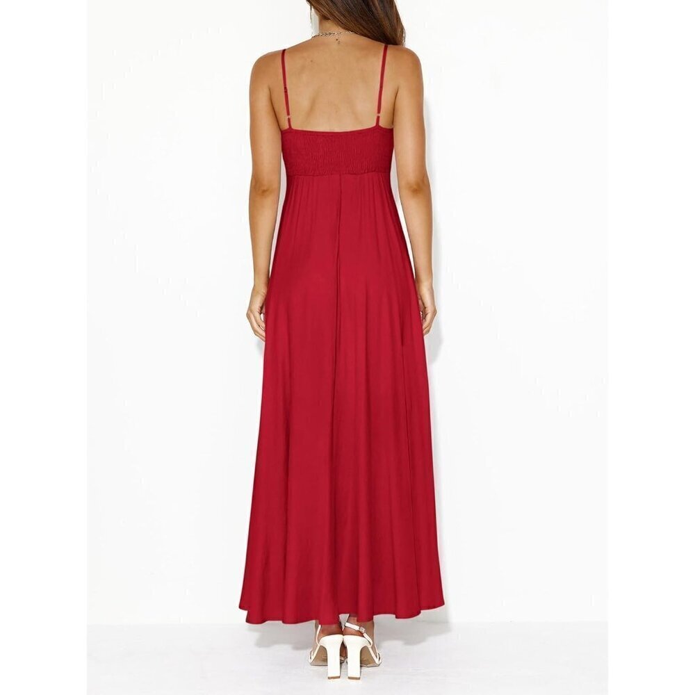 ✨ Prettygarden Maxi Dresses Women Red Spaghetti Strap Long Flowy Beach Sundress - Picture 5 of 5